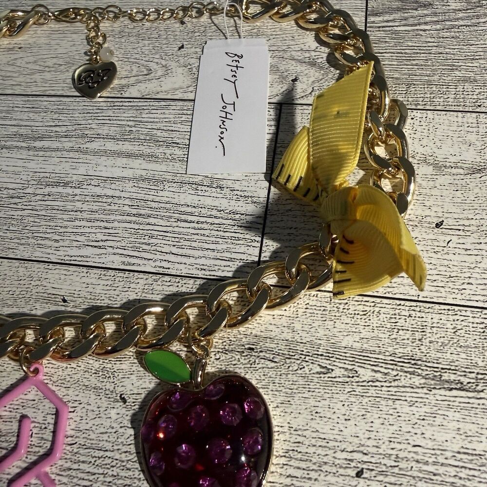 Betsey Johnson Back To School Supplies Statement Charm Necklace Multi Items New - Picture 5 of 6